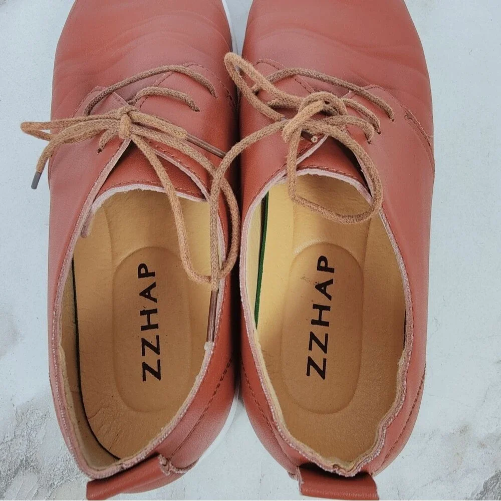 ZZHAP Men's Cognac Casual Oxford Shoes Sneakers, Sz 43 (US Men's 9.5)